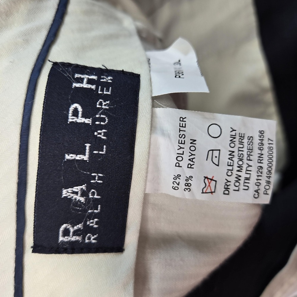 Ralph Lauren Suit Pants Mens 36x30 Black Striped Polyester Rayon Belted - Picture 9 of 10